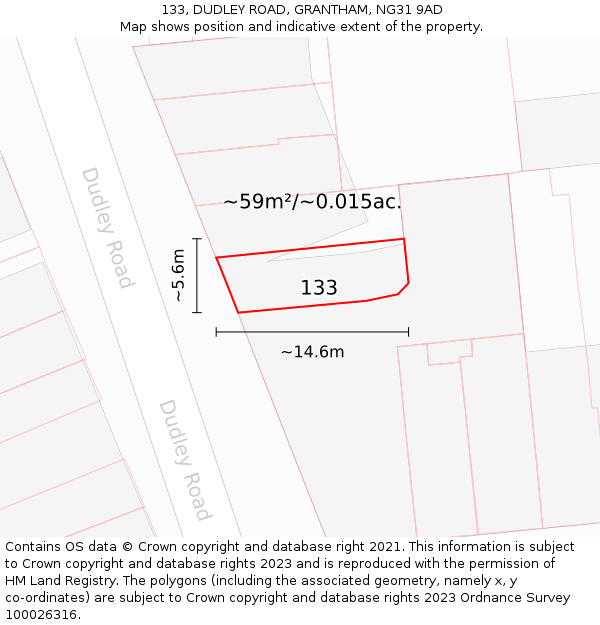 133, DUDLEY ROAD, GRANTHAM, NG31 9AD: Plot and title map