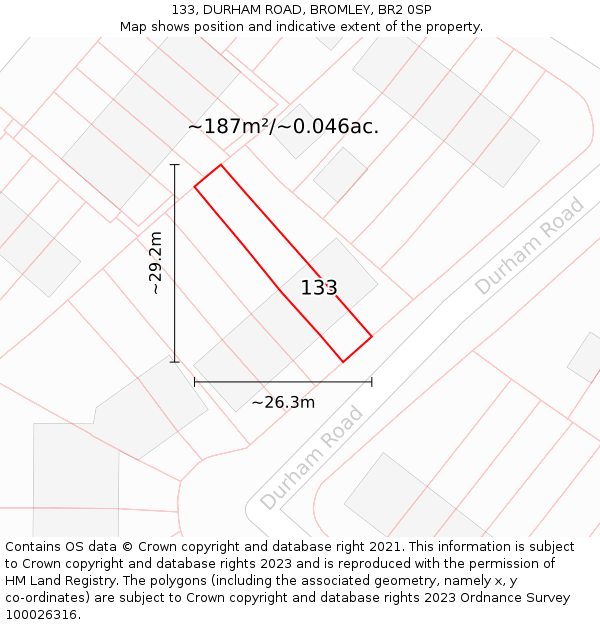 133, DURHAM ROAD, BROMLEY, BR2 0SP: Plot and title map