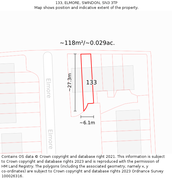 133, ELMORE, SWINDON, SN3 3TP: Plot and title map