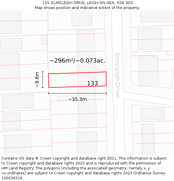 133, ELMSLEIGH DRIVE, LEIGH-ON-SEA, SS9 3DS: Plot and title map