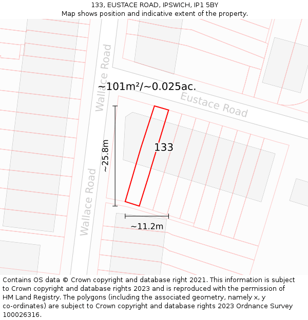 133, EUSTACE ROAD, IPSWICH, IP1 5BY: Plot and title map