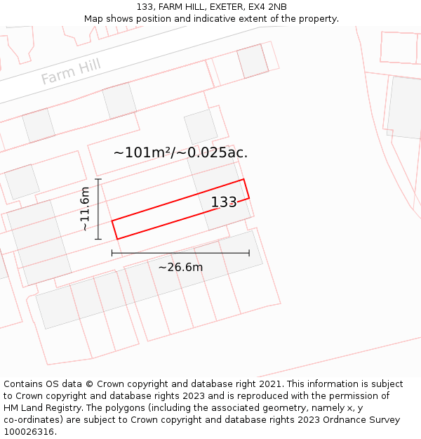 133, FARM HILL, EXETER, EX4 2NB: Plot and title map