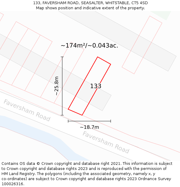 133, FAVERSHAM ROAD, SEASALTER, WHITSTABLE, CT5 4SD: Plot and title map