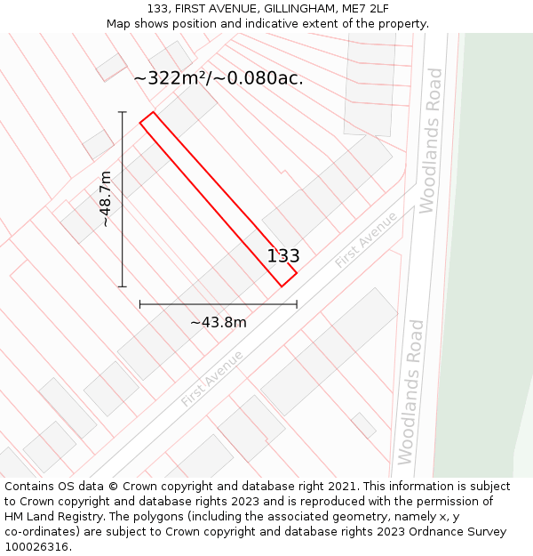 133, FIRST AVENUE, GILLINGHAM, ME7 2LF: Plot and title map