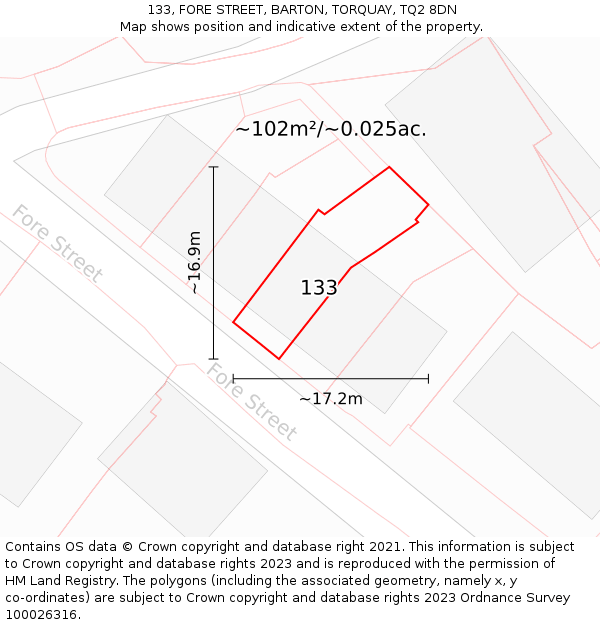 133, FORE STREET, BARTON, TORQUAY, TQ2 8DN: Plot and title map