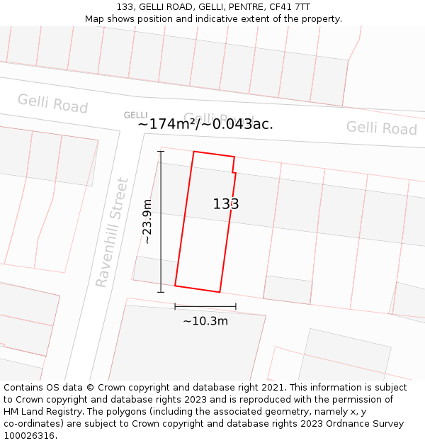 133, GELLI ROAD, GELLI, PENTRE, CF41 7TT: Plot and title map
