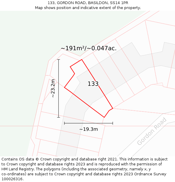 133, GORDON ROAD, BASILDON, SS14 1PR: Plot and title map