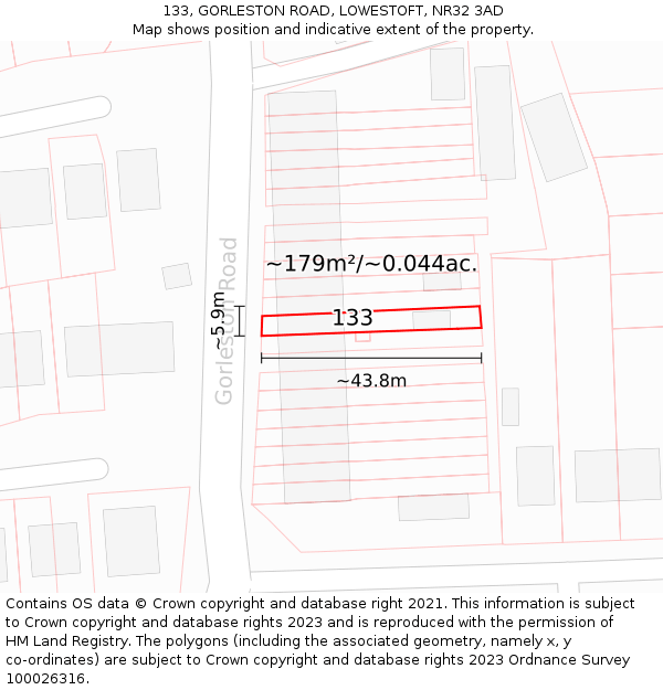 133, GORLESTON ROAD, LOWESTOFT, NR32 3AD: Plot and title map