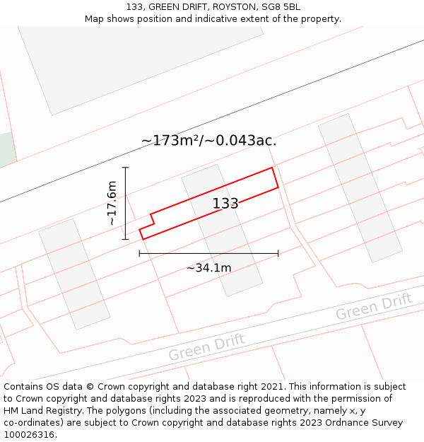 133, GREEN DRIFT, ROYSTON, SG8 5BL: Plot and title map