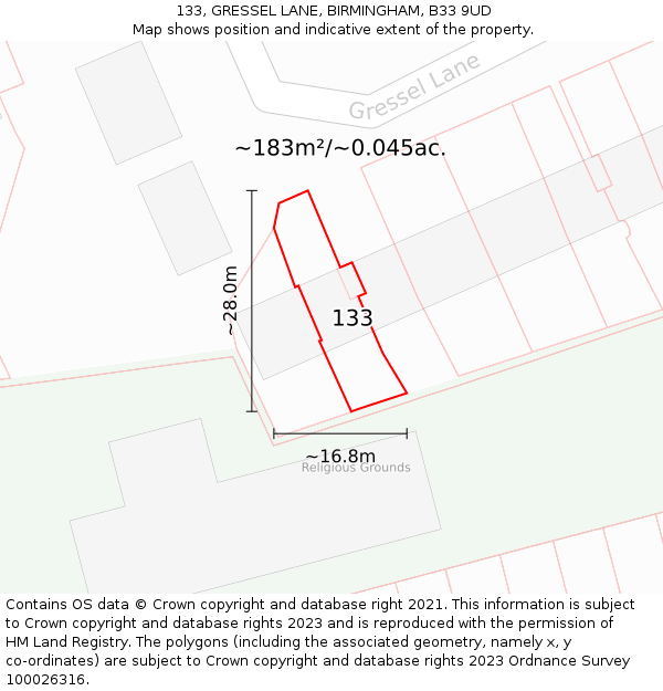 133, GRESSEL LANE, BIRMINGHAM, B33 9UD: Plot and title map