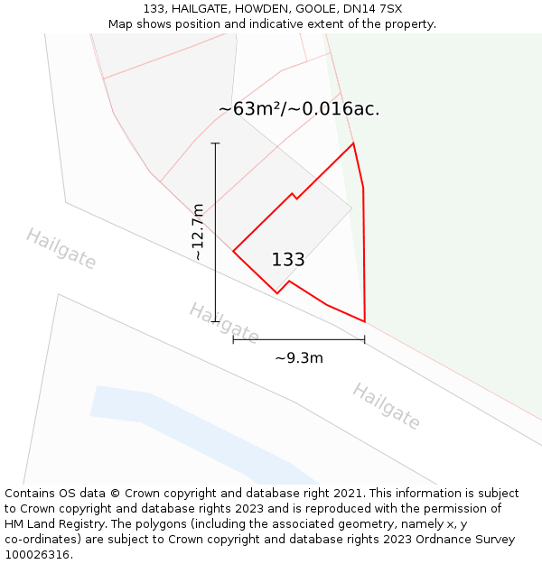 133, HAILGATE, HOWDEN, GOOLE, DN14 7SX: Plot and title map