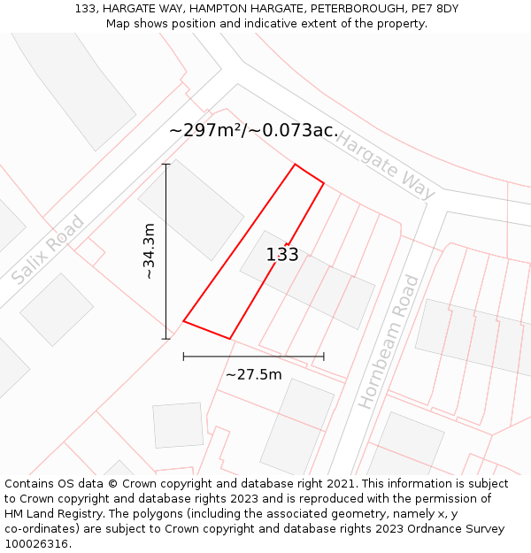 133, HARGATE WAY, HAMPTON HARGATE, PETERBOROUGH, PE7 8DY: Plot and title map