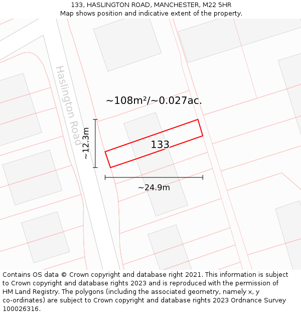 133, HASLINGTON ROAD, MANCHESTER, M22 5HR: Plot and title map