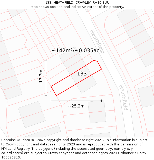 133, HEATHFIELD, CRAWLEY, RH10 3UU: Plot and title map