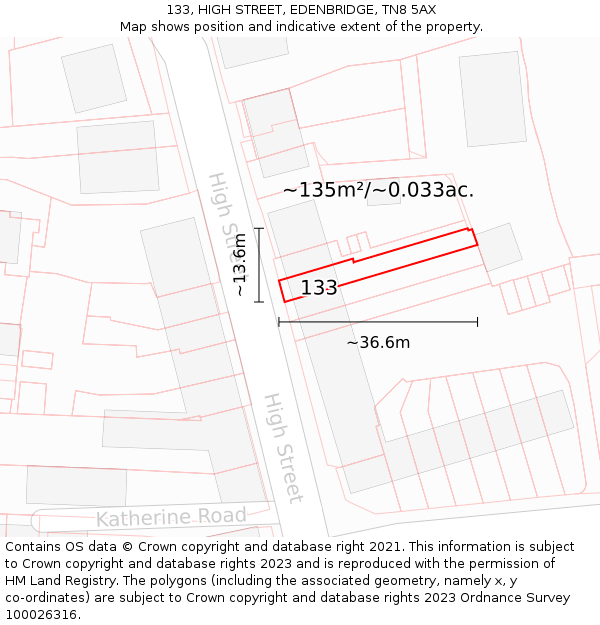 133, HIGH STREET, EDENBRIDGE, TN8 5AX: Plot and title map