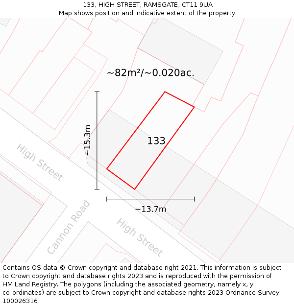 133, HIGH STREET, RAMSGATE, CT11 9UA: Plot and title map