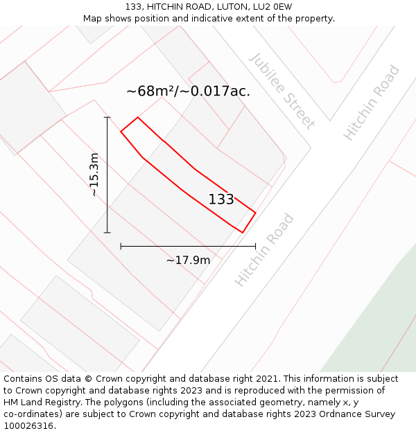 133, HITCHIN ROAD, LUTON, LU2 0EW: Plot and title map