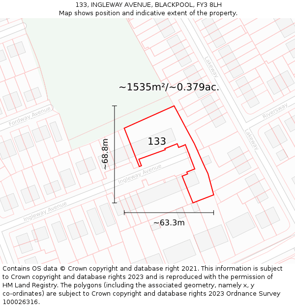 133, INGLEWAY AVENUE, BLACKPOOL, FY3 8LH: Plot and title map