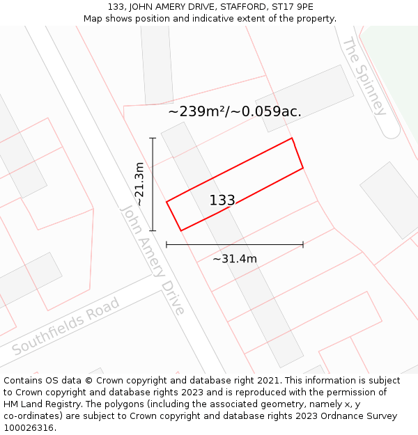133, JOHN AMERY DRIVE, STAFFORD, ST17 9PE: Plot and title map