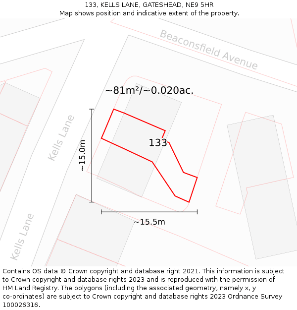 133, KELLS LANE, GATESHEAD, NE9 5HR: Plot and title map