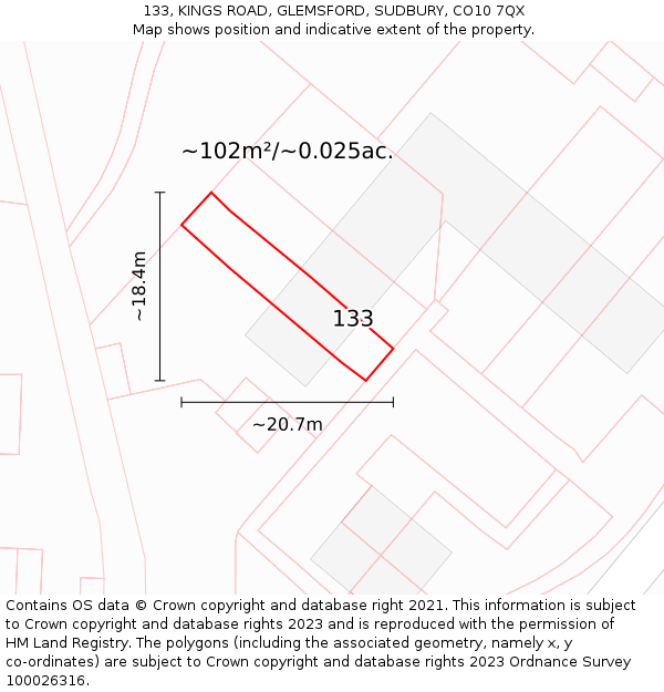 133, KINGS ROAD, GLEMSFORD, SUDBURY, CO10 7QX: Plot and title map
