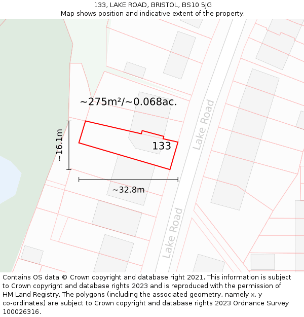 133, LAKE ROAD, BRISTOL, BS10 5JG: Plot and title map
