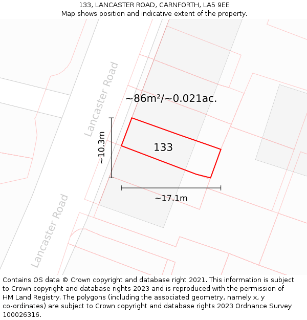 133, LANCASTER ROAD, CARNFORTH, LA5 9EE: Plot and title map