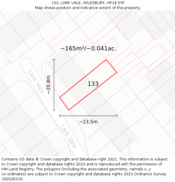 133, LARK VALE, AYLESBURY, HP19 0YP: Plot and title map