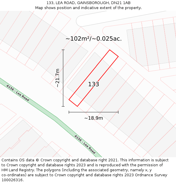 133, LEA ROAD, GAINSBOROUGH, DN21 1AB: Plot and title map