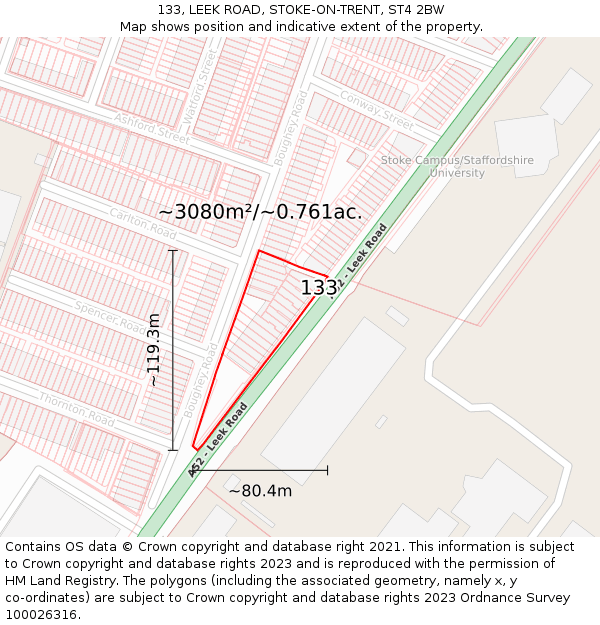 133, LEEK ROAD, STOKE-ON-TRENT, ST4 2BW: Plot and title map
