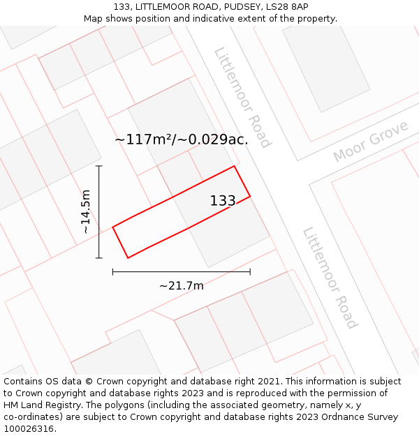 133, LITTLEMOOR ROAD, PUDSEY, LS28 8AP: Plot and title map