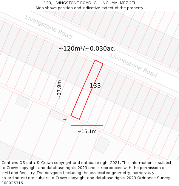 133, LIVINGSTONE ROAD, GILLINGHAM, ME7 2EL: Plot and title map