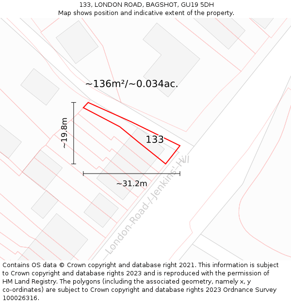 133, LONDON ROAD, BAGSHOT, GU19 5DH: Plot and title map