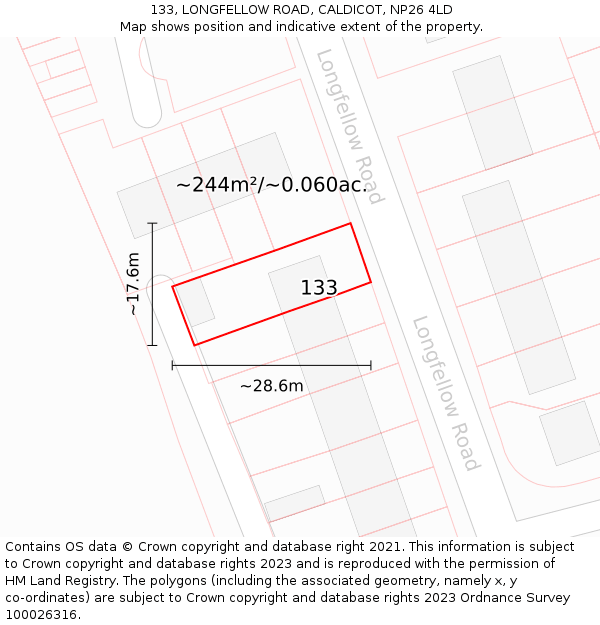 133, LONGFELLOW ROAD, CALDICOT, NP26 4LD: Plot and title map