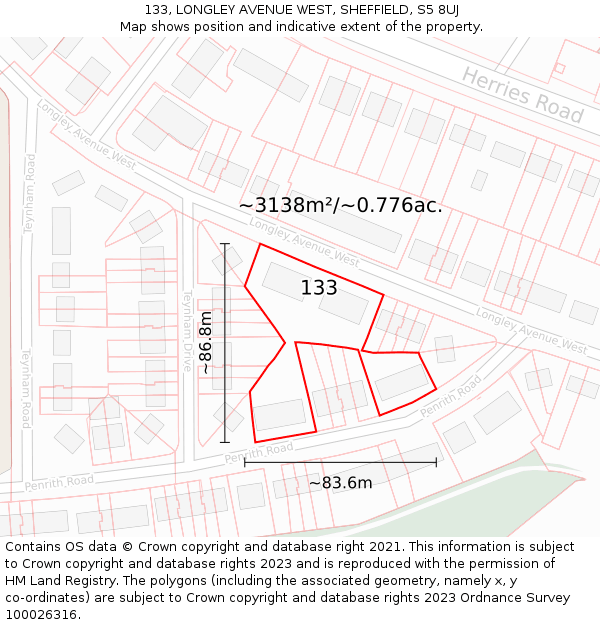 133, LONGLEY AVENUE WEST, SHEFFIELD, S5 8UJ: Plot and title map