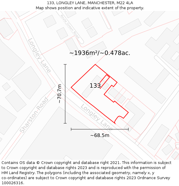 133, LONGLEY LANE, MANCHESTER, M22 4LA: Plot and title map