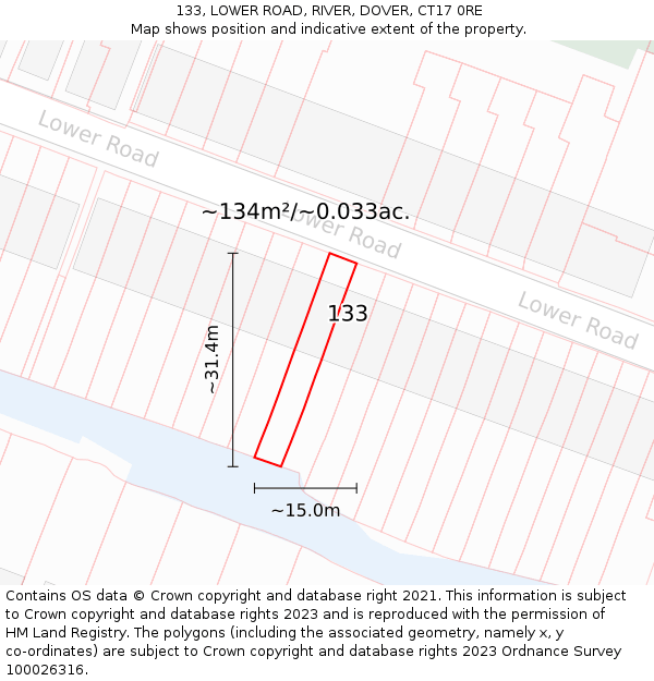133, LOWER ROAD, RIVER, DOVER, CT17 0RE: Plot and title map