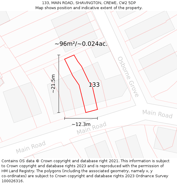 133, MAIN ROAD, SHAVINGTON, CREWE, CW2 5DP: Plot and title map