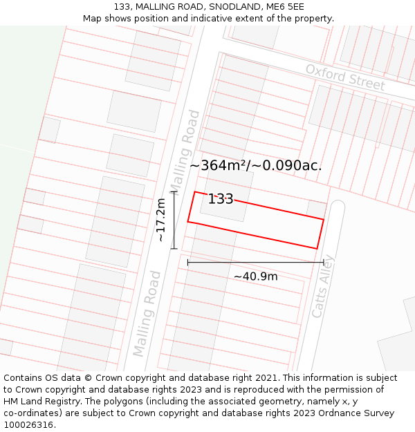 133, MALLING ROAD, SNODLAND, ME6 5EE: Plot and title map