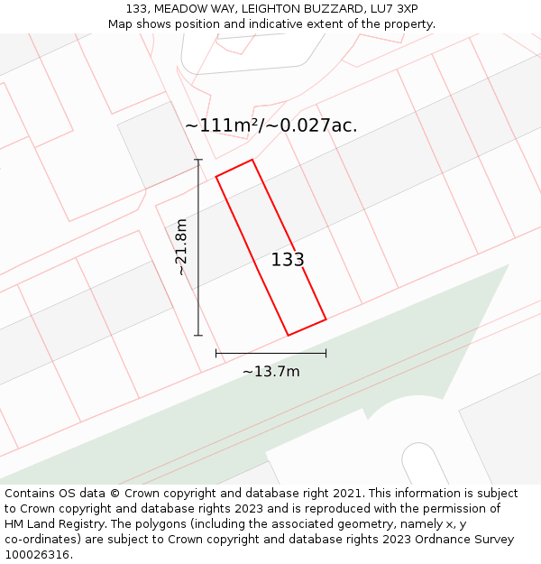 133, MEADOW WAY, LEIGHTON BUZZARD, LU7 3XP: Plot and title map