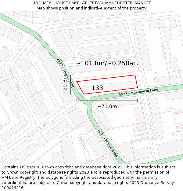 133, MEALHOUSE LANE, ATHERTON, MANCHESTER, M46 0FF: Plot and title map