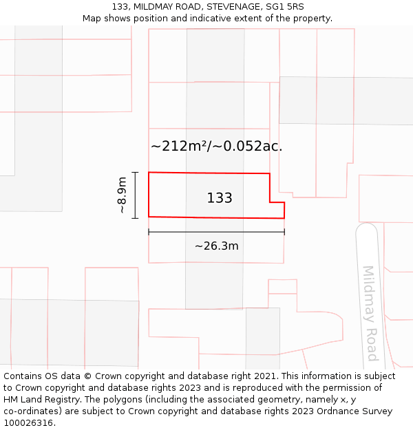 133, MILDMAY ROAD, STEVENAGE, SG1 5RS: Plot and title map