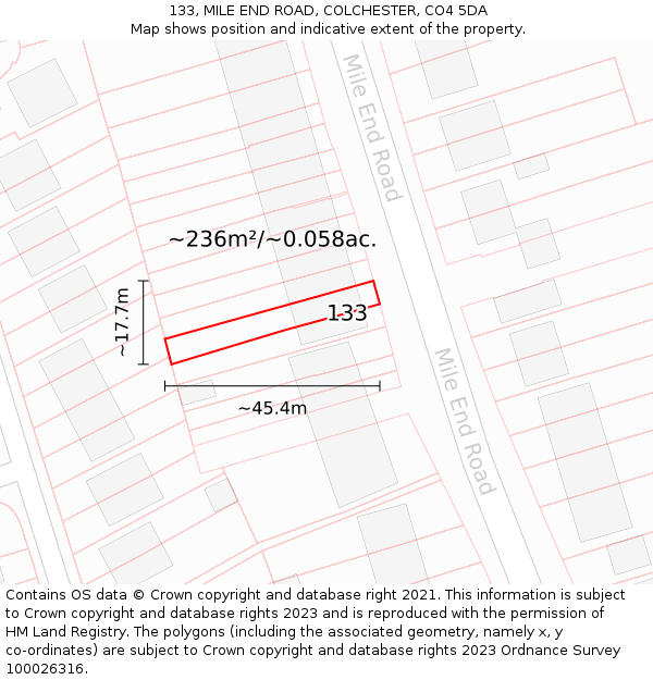 133, MILE END ROAD, COLCHESTER, CO4 5DA: Plot and title map