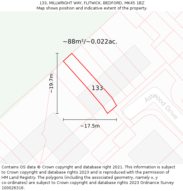 133, MILLWRIGHT WAY, FLITWICK, BEDFORD, MK45 1BZ: Plot and title map