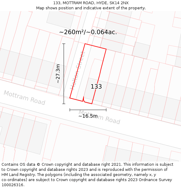 133, MOTTRAM ROAD, HYDE, SK14 2NX: Plot and title map