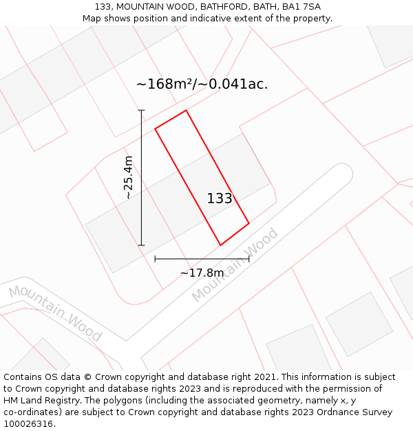 133, MOUNTAIN WOOD, BATHFORD, BATH, BA1 7SA: Plot and title map