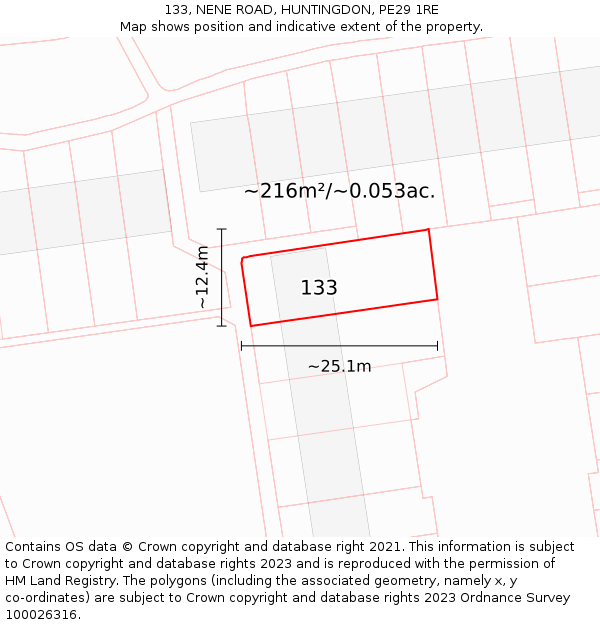 133, NENE ROAD, HUNTINGDON, PE29 1RE: Plot and title map
