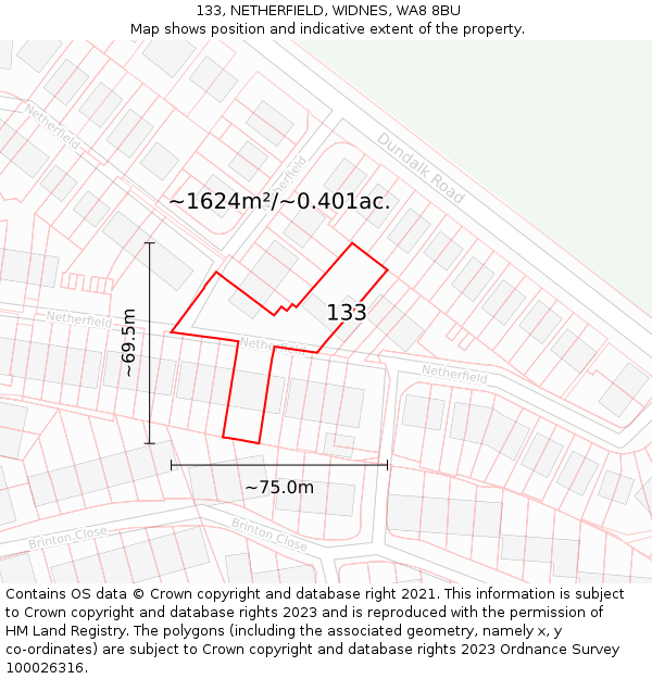 133, NETHERFIELD, WIDNES, WA8 8BU: Plot and title map