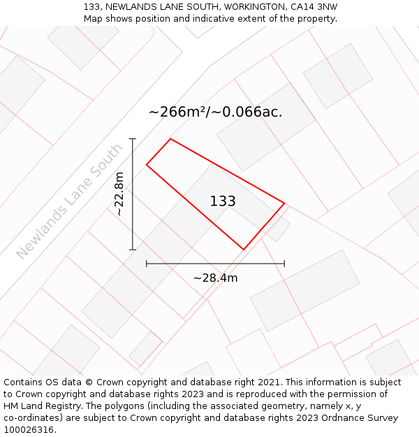 133, NEWLANDS LANE SOUTH, WORKINGTON, CA14 3NW: Plot and title map