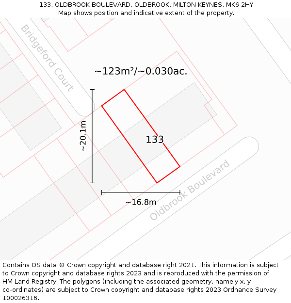 133, OLDBROOK BOULEVARD, OLDBROOK, MILTON KEYNES, MK6 2HY: Plot and title map